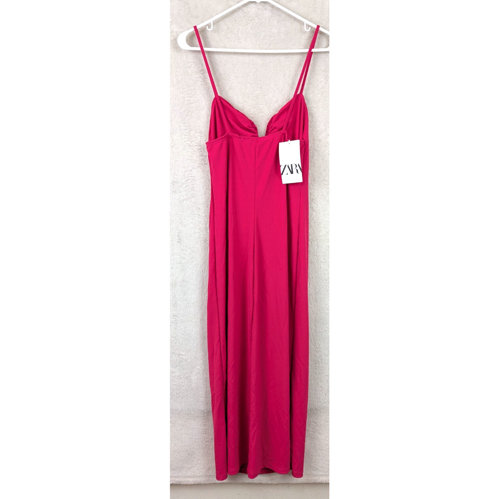 New Zara sz S Slip Dress pink midi sweetheart stretchy sleeveless tank 1093 - Picture 4 of 6